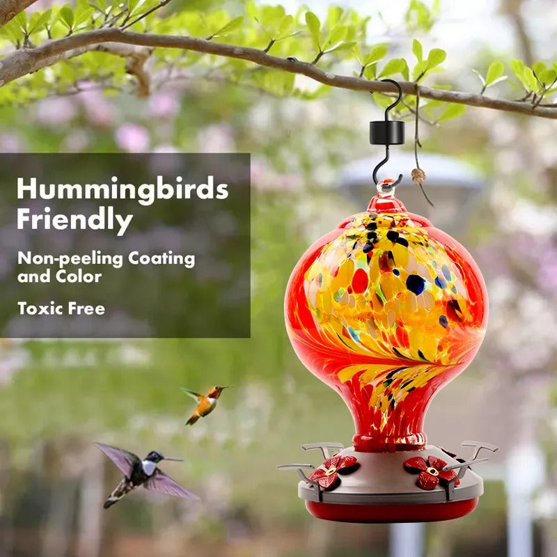 Hand Blown Glass Hummingbird Feeder - 32 Ounces