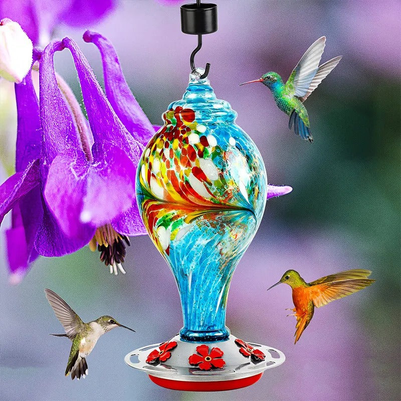Hand Blown Glass Hummingbird Feeder - 25 Ounces