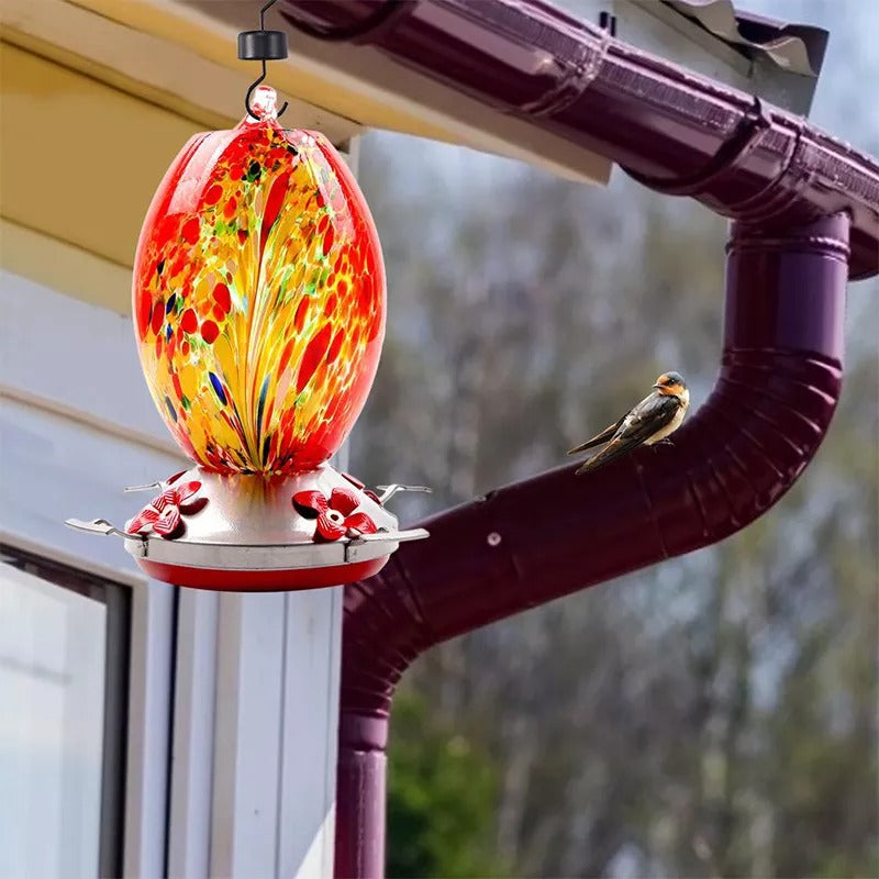 Hummingbird Feeder Hand Blown Glass - 25 Ounces