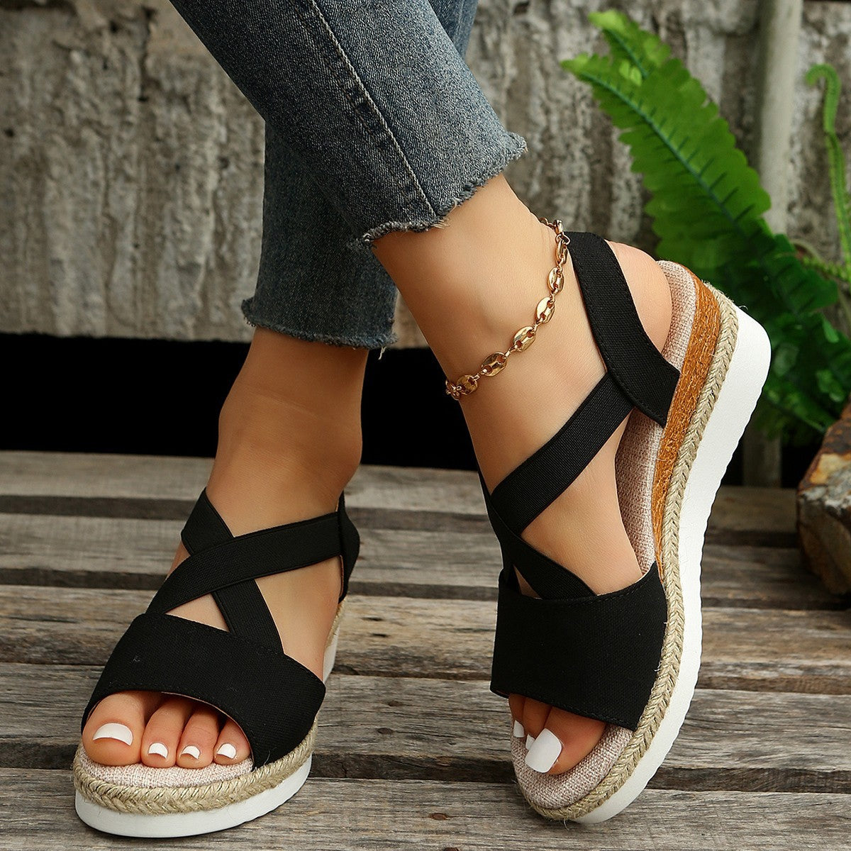 Summer Flat Wedge Heel Fish Mouth Casual Women's Sandals