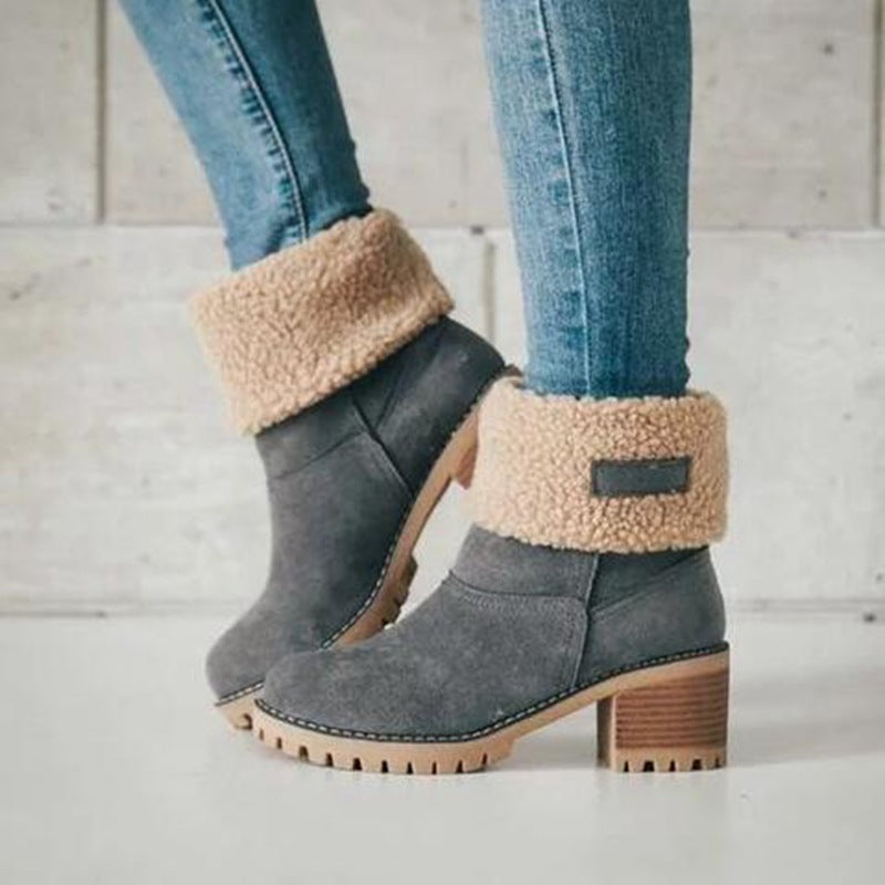 Women's Chunky Heel Round Toe Snow Boots