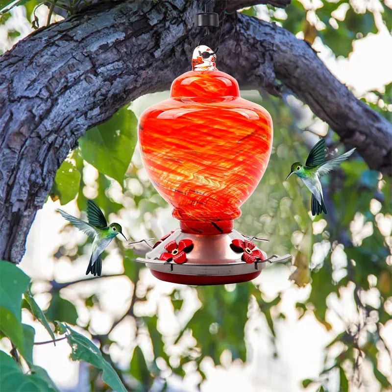 Hand Blown Glass Hummingbird Feeder - 38 Ounces