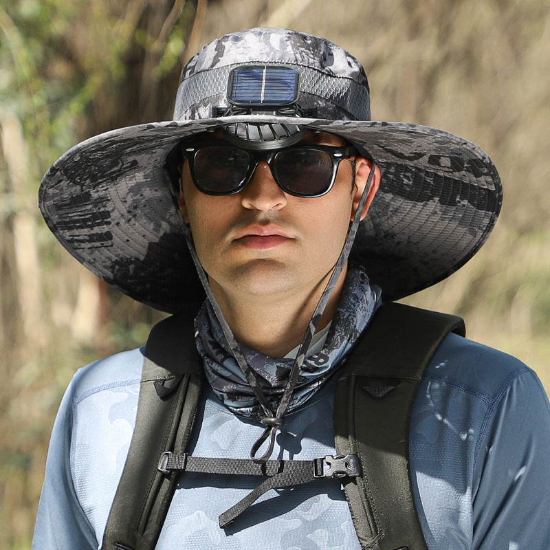Sherum Wide Brim Solar Fan Outdoor Fishing Hat-Solar & USB Charging