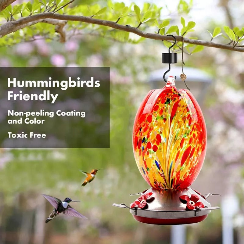 Hummingbird Feeder Hand Blown Glass - 25 Ounces