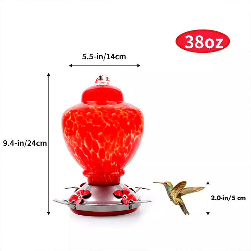 Hand Blown Glass Hummingbird Feeder  - 38 Ounces 